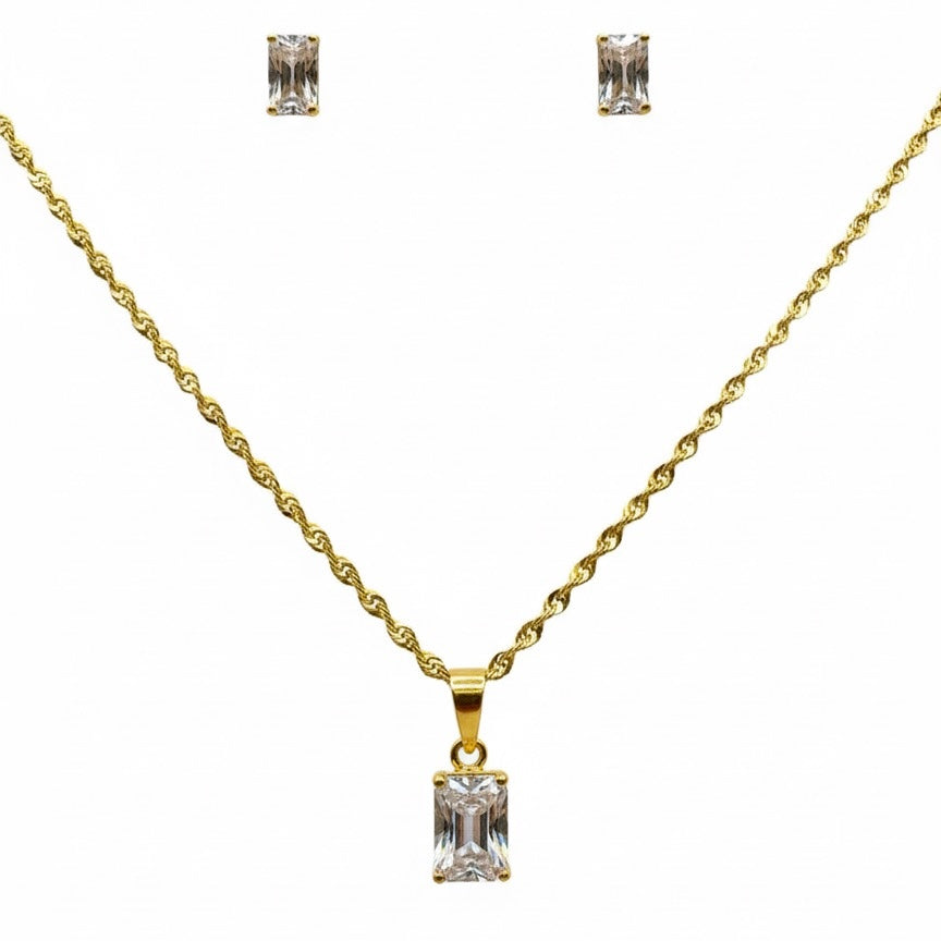 22ct Solitaire Princess Cut Zirconia Pendant Set