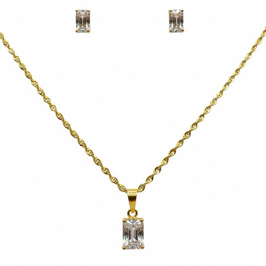 22ct Solitaire Princess Cut Zirconia Pendant Set