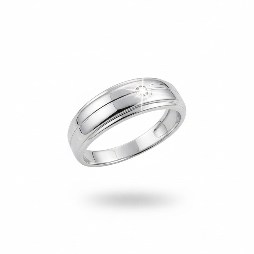 9ct White Gold Solitaire Diamond Band Ring