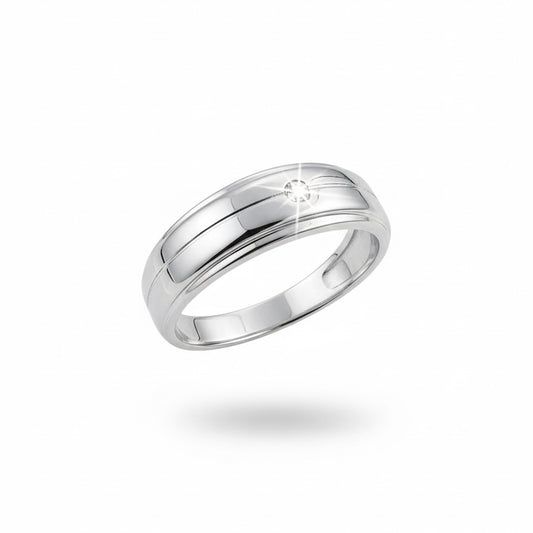 9ct White Gold Solitaire Diamond Band Ring