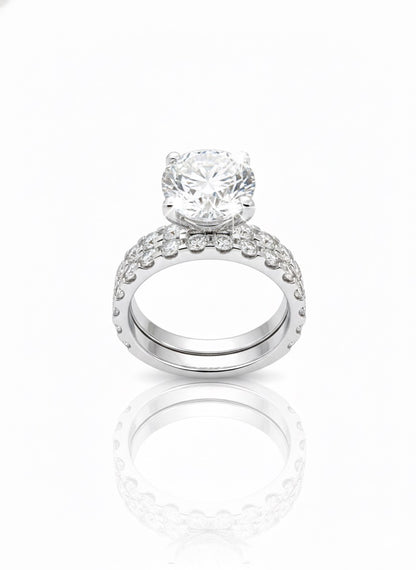 950 Platinum Oval Diamond With Diamond Shoulders And Matching Eternity Ring Set