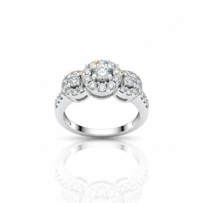 18ct White Gold Halo Trilogy With Twisted Shoulder Diamond Ring