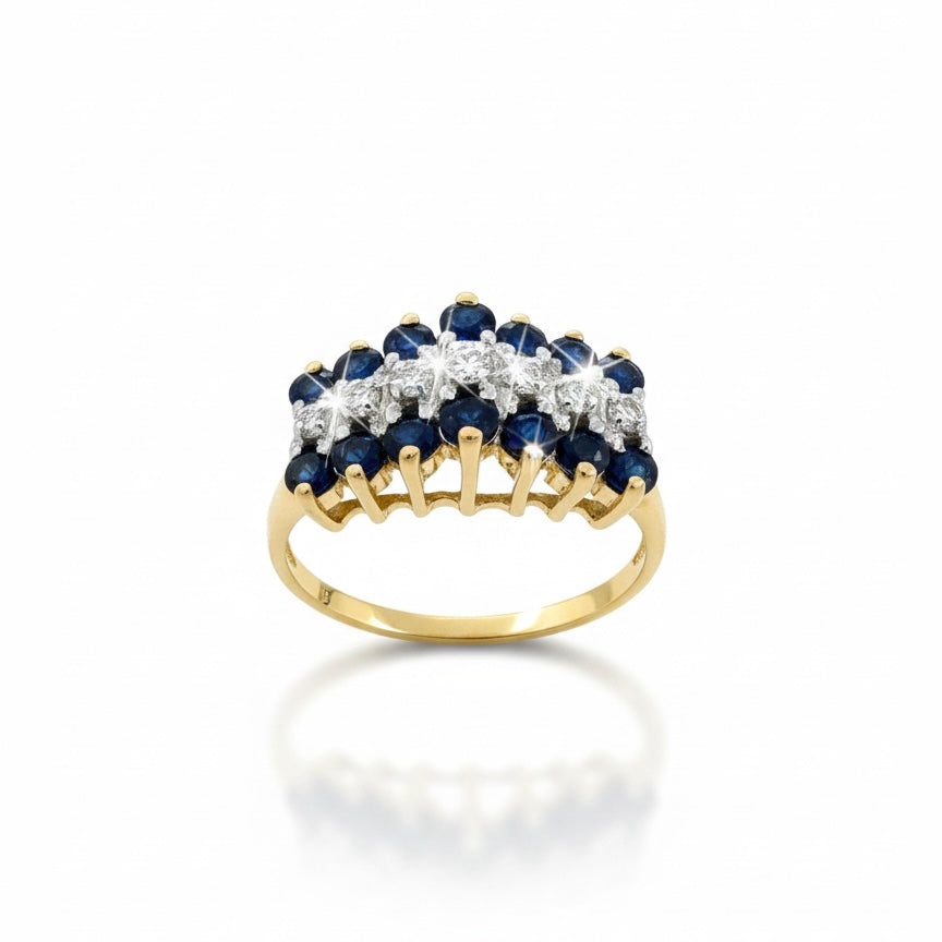 9ct Sapphire And Centre Line Diamond Ring