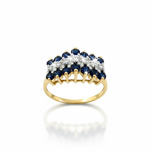 9ct Sapphire And Centre Line Diamond Ring