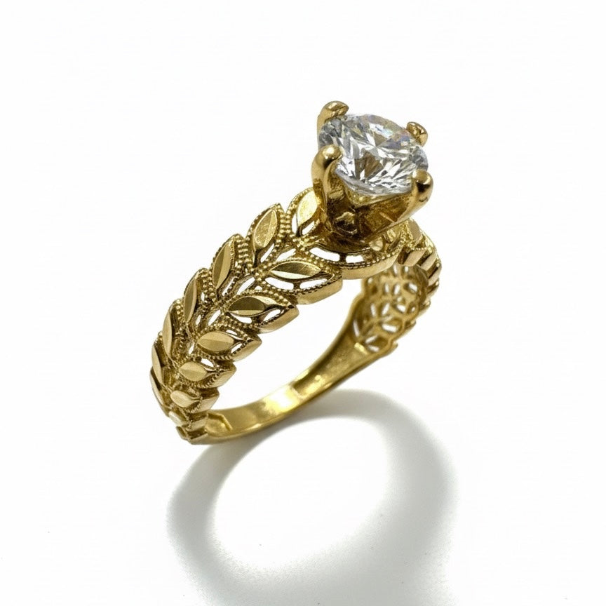 22ct Solitaire Diamond Cut Leaf Ring