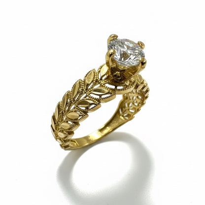 22ct Solitaire Diamond Cut Leaf Ring