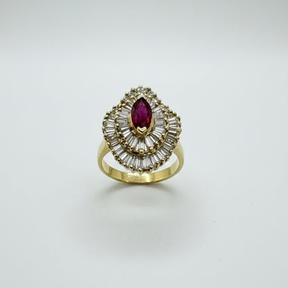 14ct Baguette Cut Diamonds With Centre Marquees Ruby