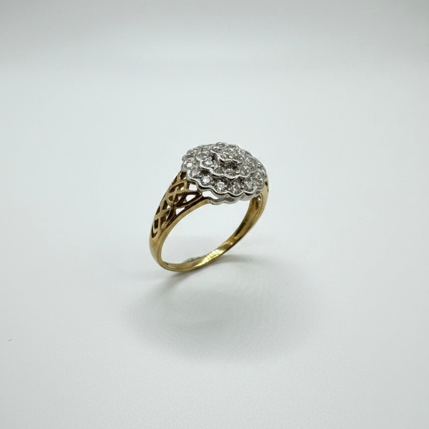 9ct Two Tone Triple Layer Floral Diamond Ring