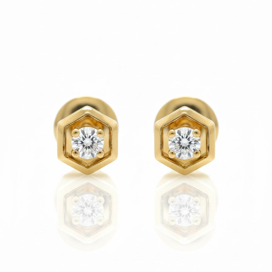 18ct Hexagon Solitaire Diamond Stud Earrings
