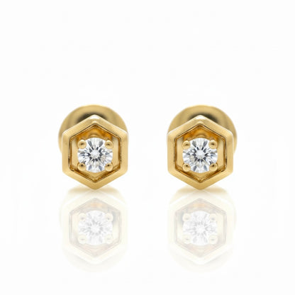 18ct Hexagon Solitaire Diamond Stud Earrings
