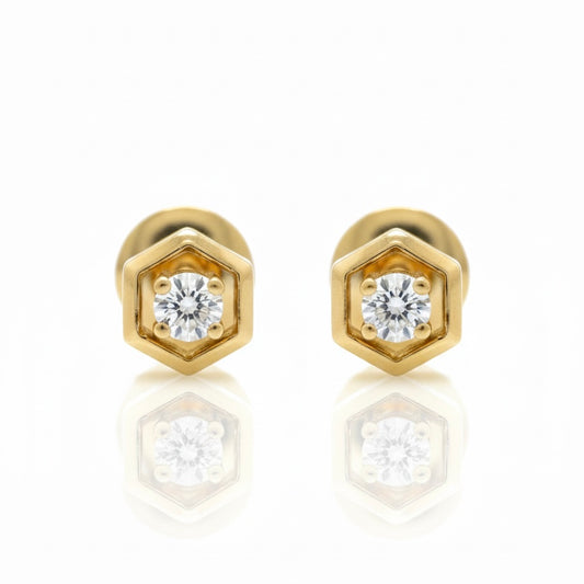 18ct Hexagon Solitaire Diamond Stud Earrings