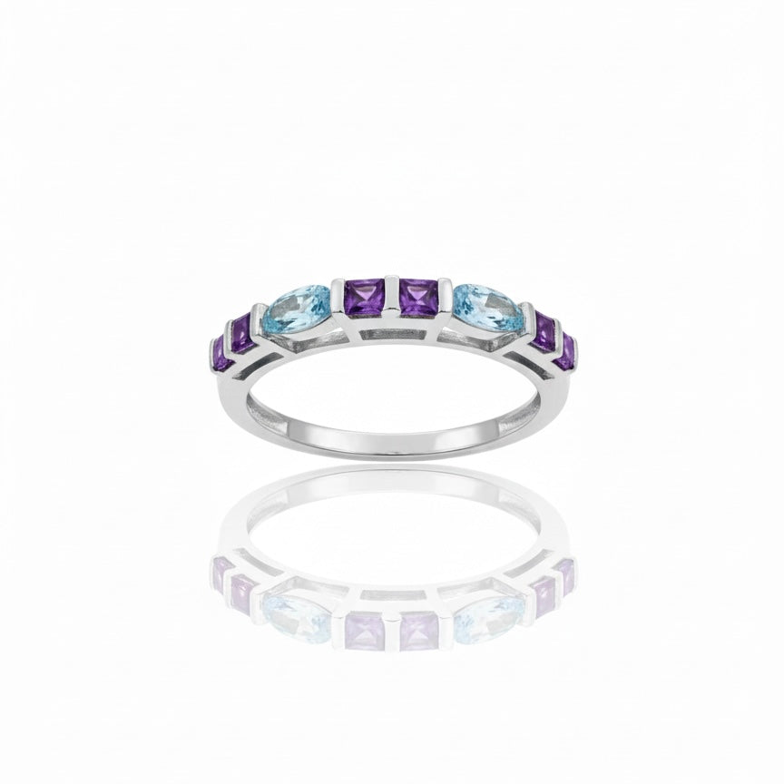 18ct White Gold Purple And Sky Blue Zirconia Eternity Ring