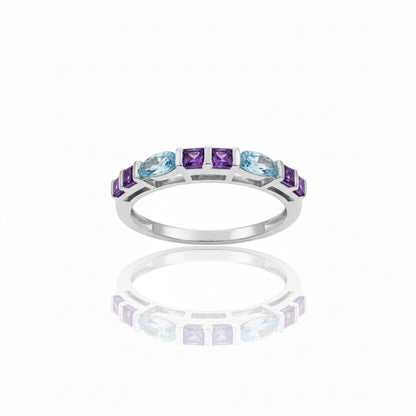 18ct White Gold Purple And Sky Blue Zirconia Eternity Ring