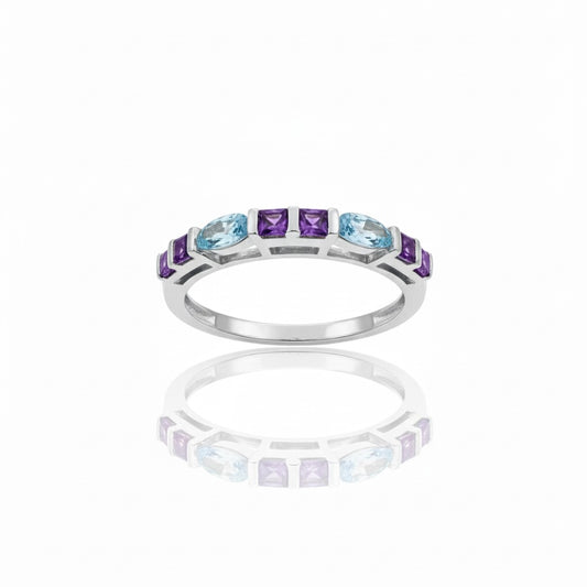 18ct White Gold Purple And Sky Blue Zirconia Eternity Ring