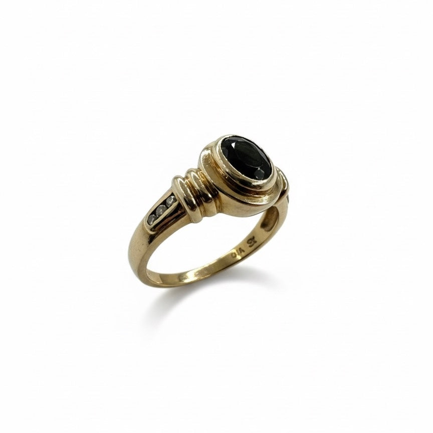 9ct Oval Sapphire With Channel Set Round Diamond Shoulder Ring