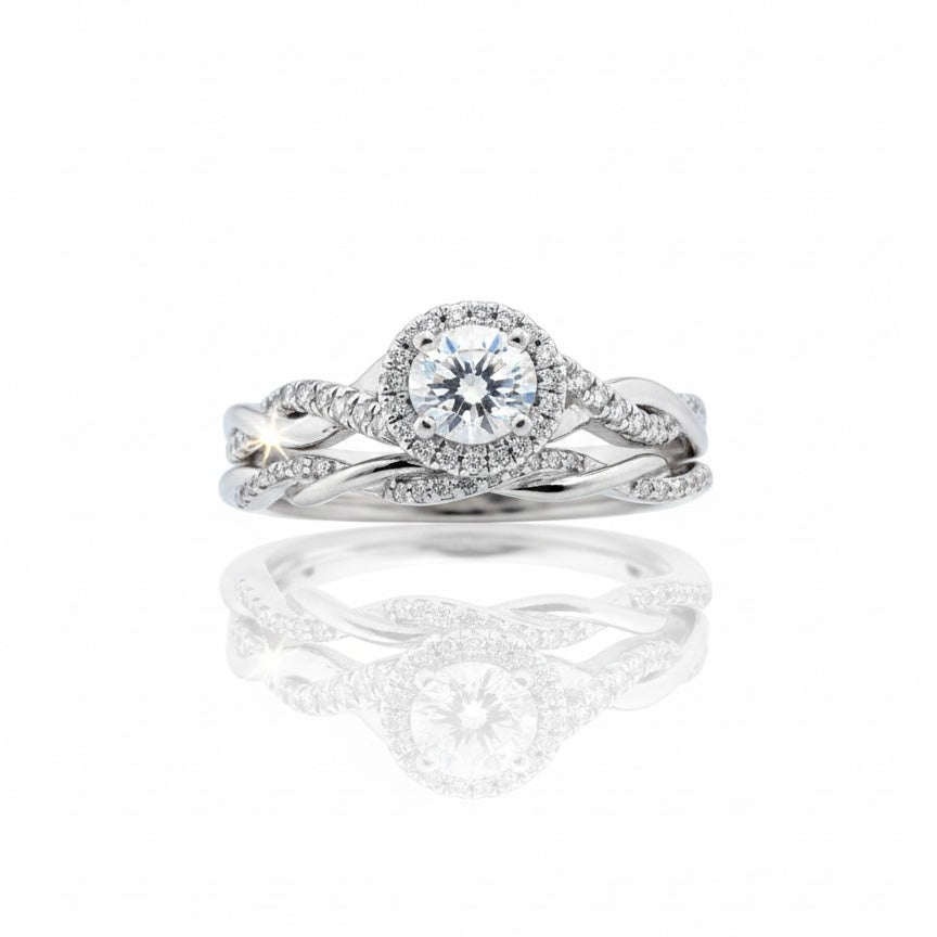 9ct White Gold Diamond Twisted Ring And Eternity Band Set