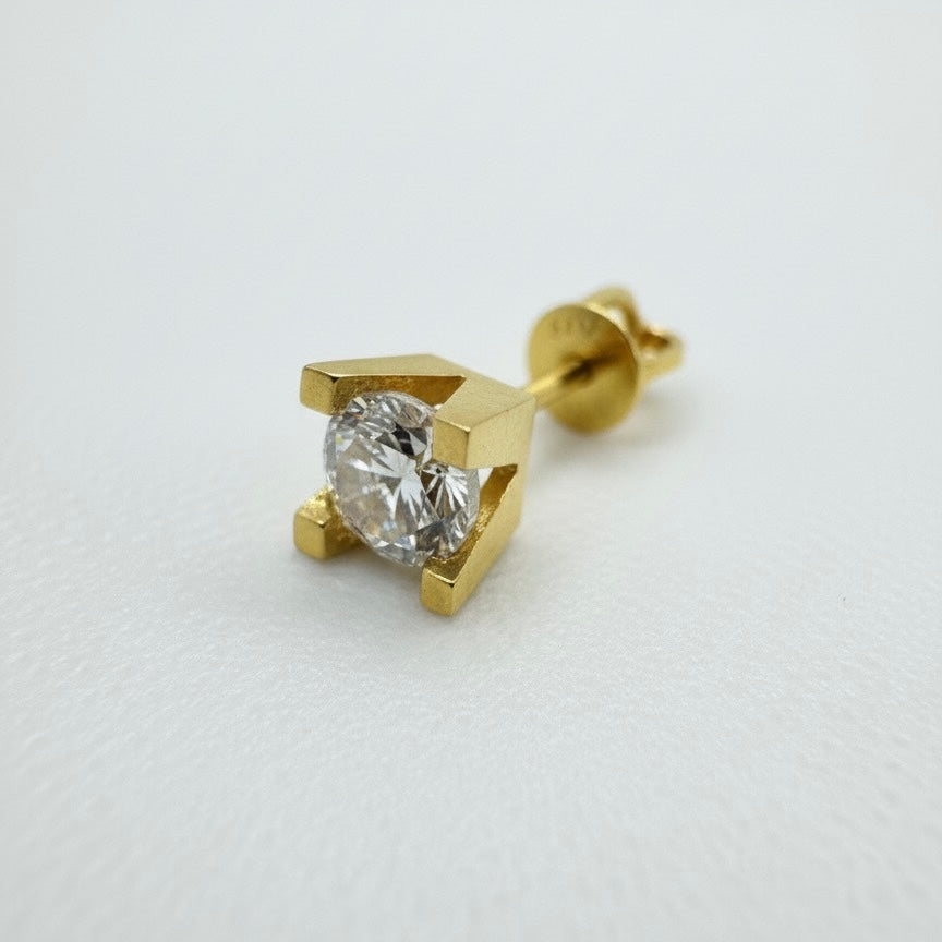 22ct Solitaire Zirconia Square Mount Crown Back Earrings