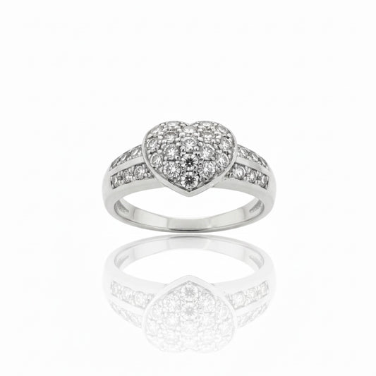 9ct Heart and Double Shoulder Zirconia Ring