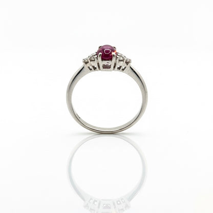 18ct White Gold Uncut Opaque Ruby With Triple Diamond Shoulder Ring
