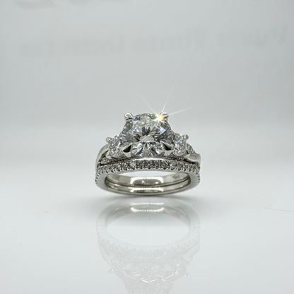 950 Platinum Round Brilliand Triliogy Diamond With Diamond Shoulders And Matching Eternity Ring Set