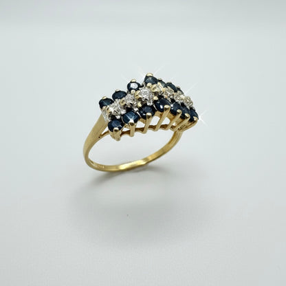 9ct Sapphire And Centre Line Diamond Ring