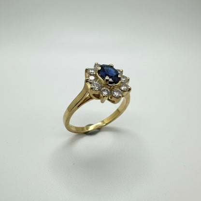 14ct Oval Sapphire With Diamond Halo Ring