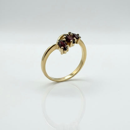 9ct Gold Triple Marquees Garnet Ring