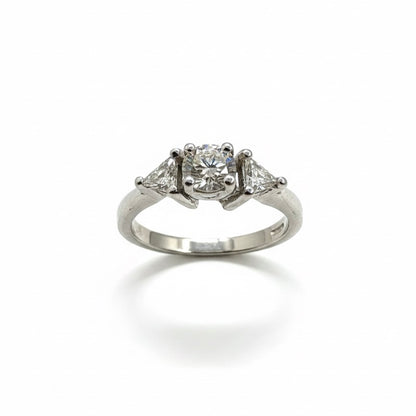 950 Platinum Trilogy Centre Round With Trillion Cut Side Diamond Ring