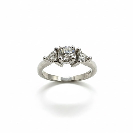 950 Platinum Trilogy Centre Round With Trillion Cut Side Diamond Ring