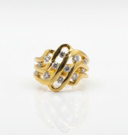 14ct Channel Set Diamond Weave Multi Lane Ring