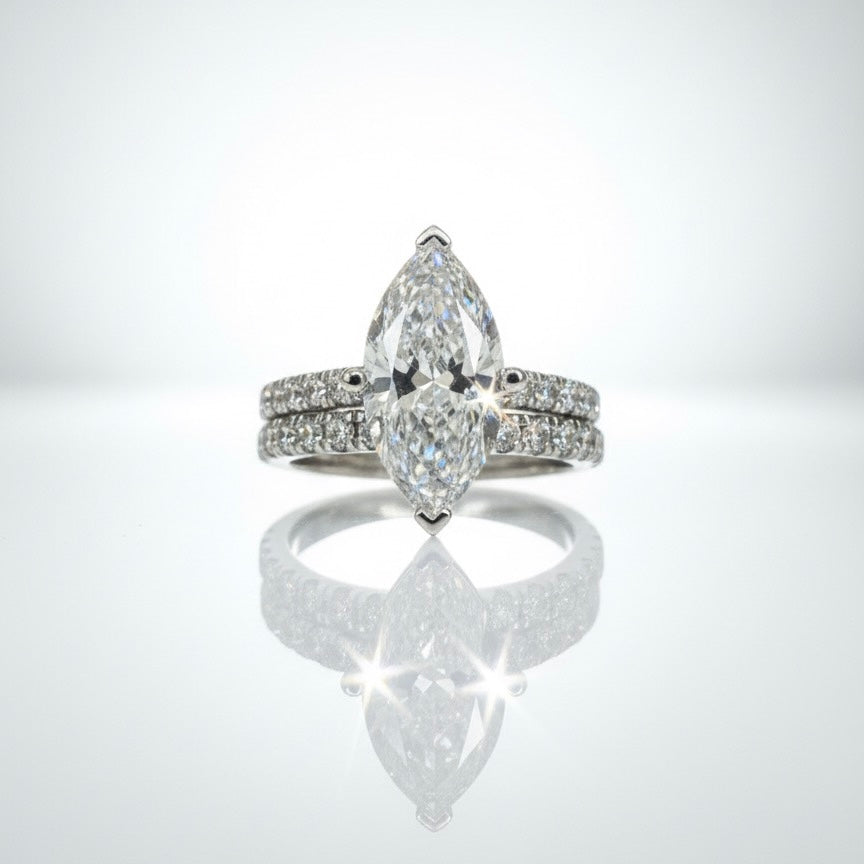 950 Platinum Marquees Diamond With Diamond Shoulders And Matching Eternity Ring Set