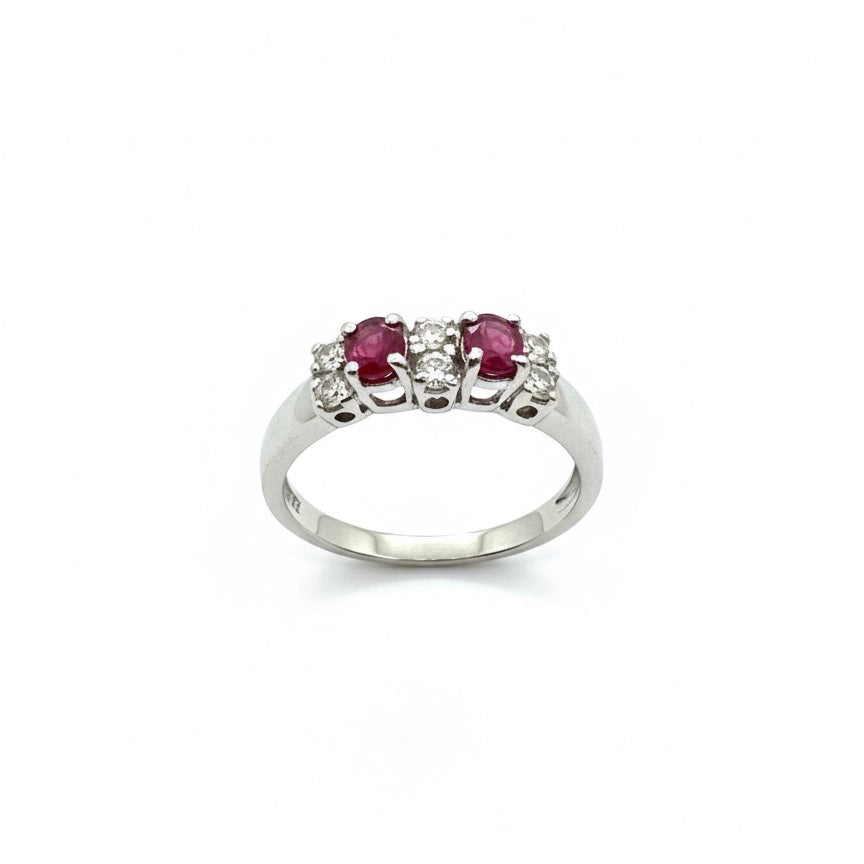 18ct White Gold Twin Ruby Diamond Ring