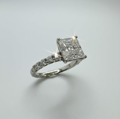 950 Platinum Princess Cut Diamond With Diamond Round Brilliant Shoulder Ring