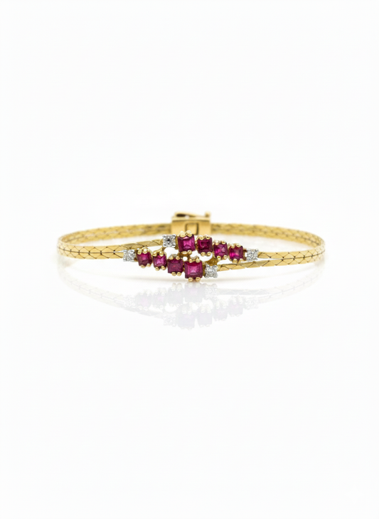 18ct Princess Cut Ruby And Diamond Bracelet