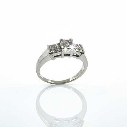 18ct White Gold Invisible Cluster Set Princess Cut Diamond Ring