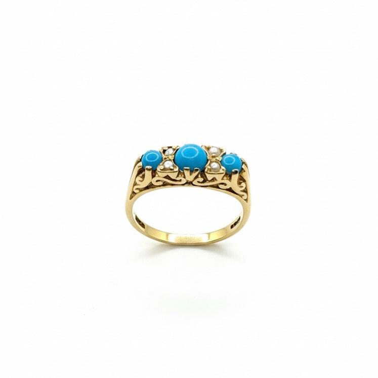 9ct Pearl and Turquoise Ring