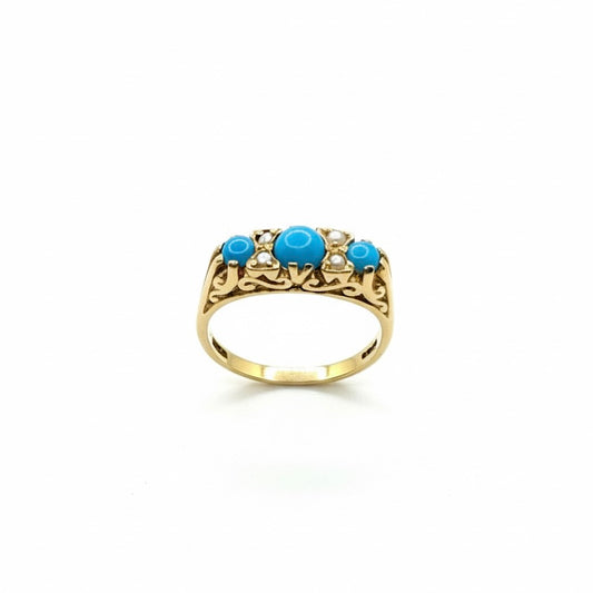 9ct Pearl and Turquoise Ring