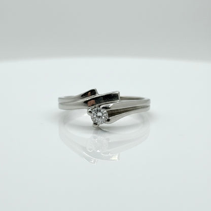 18ct White Gold Solitaire Diamond Ring With Wave Twist