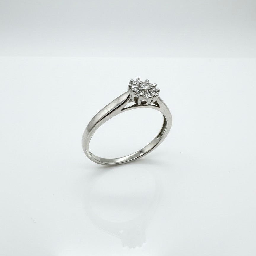 9ct White Gold Diamond Solitaire Crown Ring