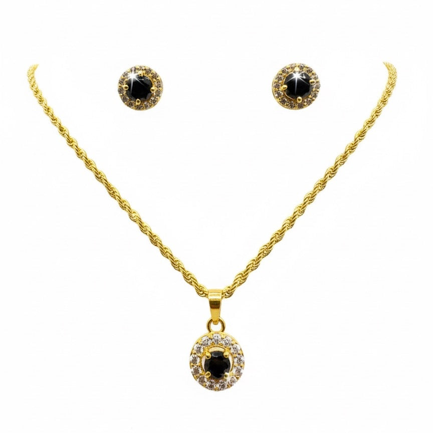 22ct Black Halo Zirconia Pendant Set