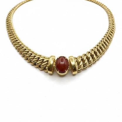 9ct Coral Interlocking Double Cuban With Integrated Pendant Clasp Necklace