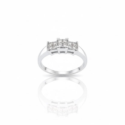 18ct White Gold Invisible Cluster Set Princess Cut Diamond Ring