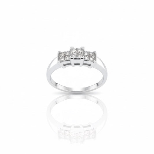 18ct White Gold Invisible Cluster Set Princess Cut Diamond Ring