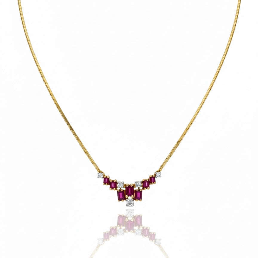 18ct Princess Cut Ruby And Diamond Necklace