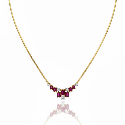 18ct Princess Cut Ruby And Diamond Necklace