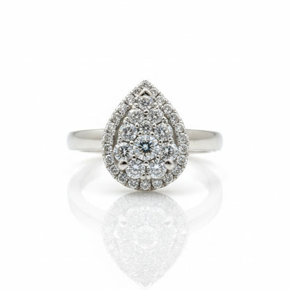 950 Platinum Cluster Hand Engraved Pear Shape Diamond Ring