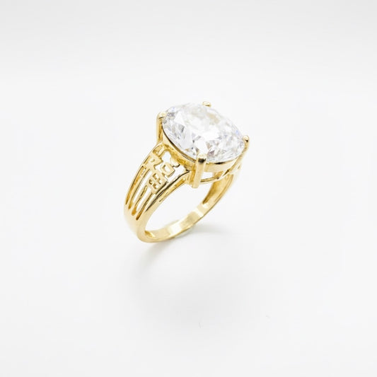 14ct Oval Zirconia Solitaire Calligraphy Shoulder Ring