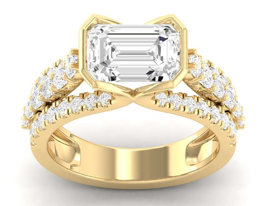 East West Half Bezel Ring - Emerald Center | JR152954A