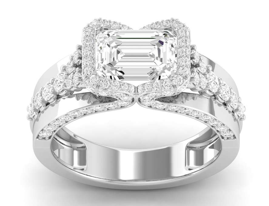 East West Half Bezel Ring - Emerald Center | JR1529730
