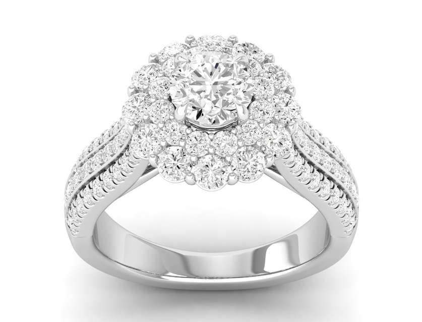 Bevel Double Halo Ring - Round Center | JR1537627